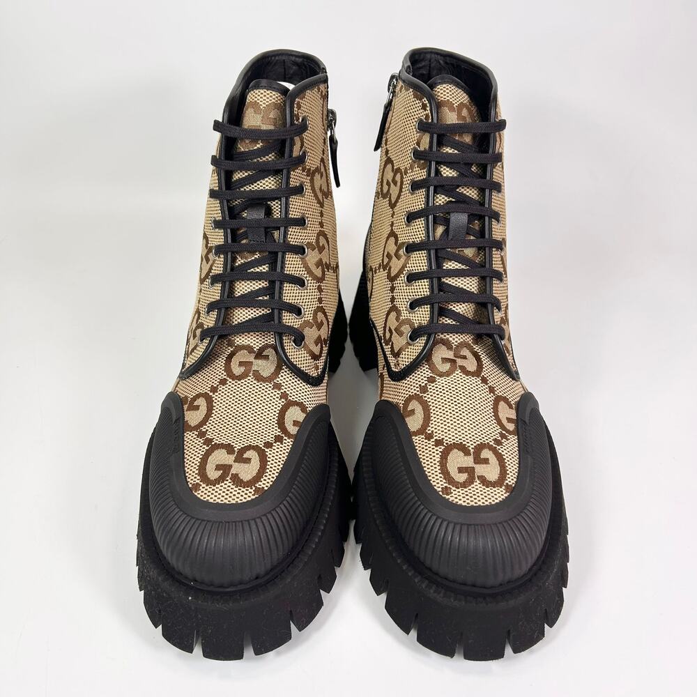 Gucci Canvas Maxi GG Lace Up Combat Boot - Men’s 12.5 - Picture 4 of 8